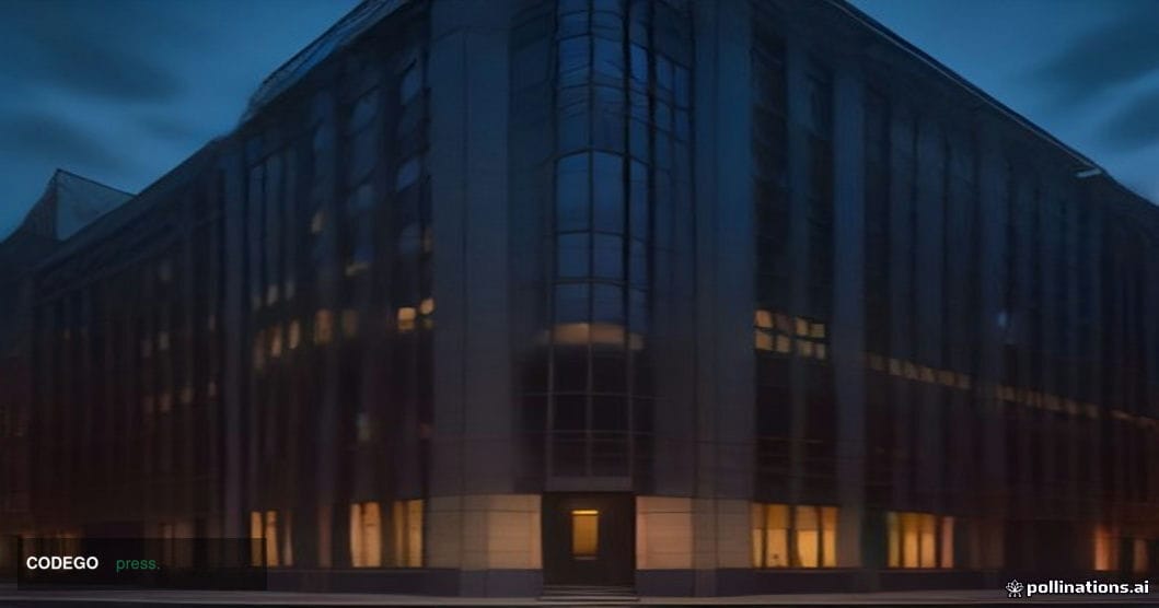 A dramatic cinematic editorial photograph of the exterior of a formal British financial regulatory office building in the Cit