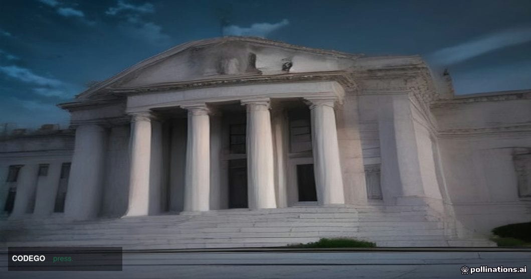 A photorealistic cinematic editorial photograph of the neoclassical Federal Reserve Board headquarters building in Washington