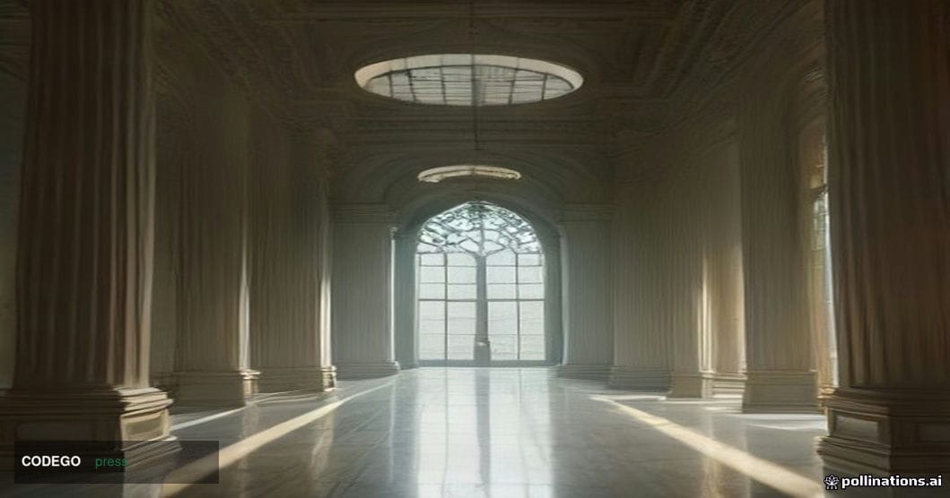 A grand Midwestern American bank interior photographed from a low dramatic angle, capturing soaring marble columns, warm ambe