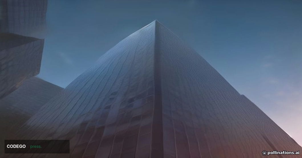 A dramatic wide-angle cinematic shot of a towering glass-and-steel corporate bank headquarters tower at dusk in midtown Manha