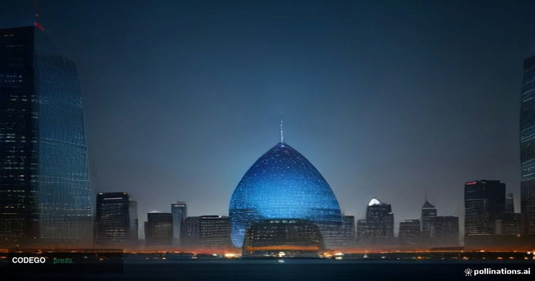 A cinematic editorial photograph of the Astana International Financial Centre skyline in Nur-Sultan, Kazakhstan, at dusk, wit