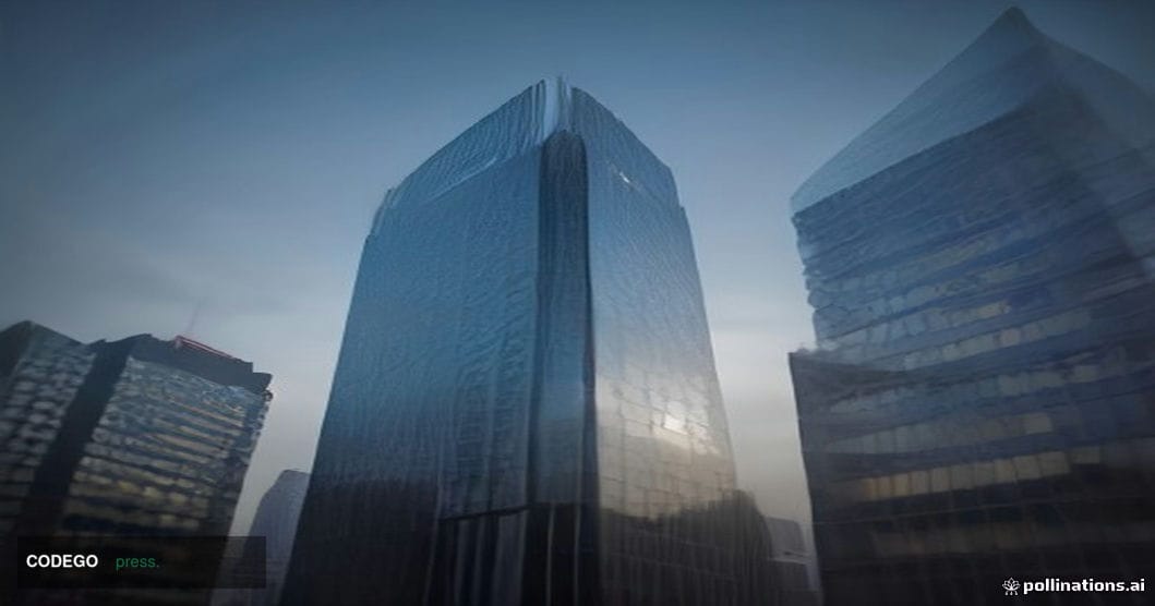 A photorealistic cinematic editorial photograph set in Frankfurt, Germany, featuring the iconic glass-and-steel facade of the