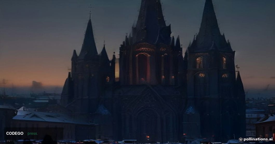 A cinematic editorial photograph of Riga's historic old town skyline at dusk, with the iconic Riga Cathedral and medieval spi