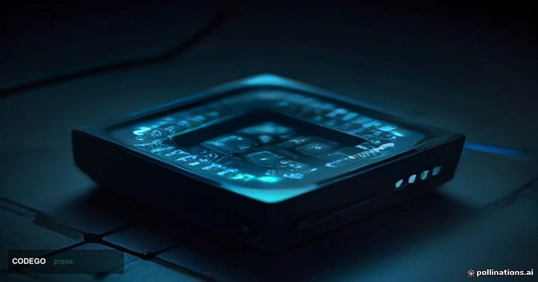 A cinematic editorial photograph of a physical hardware cryptocurrency wallet device resting on a dark matte surface, shot fr