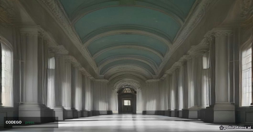 A dramatic photorealistic editorial photograph set inside a grand neoclassical federal building interior, modeled on Washingt