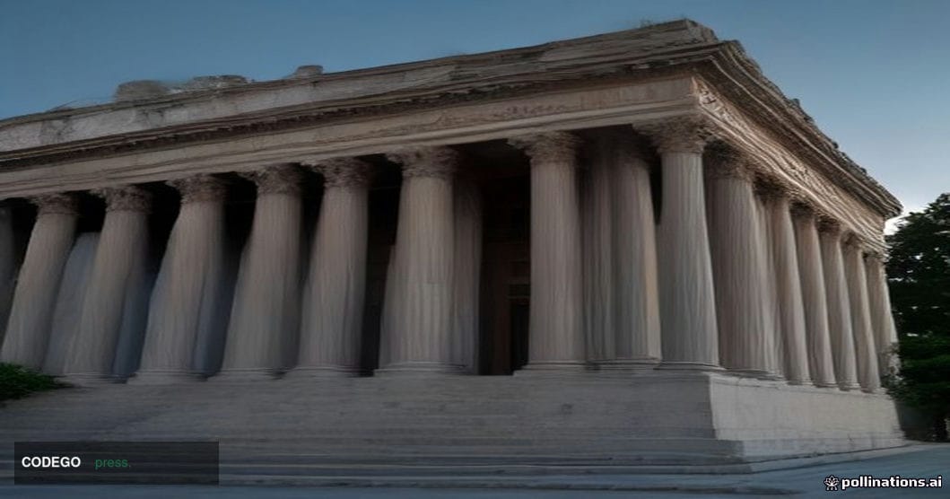 A grand neoclassical government building exterior — modeled on the architectural style of Washington D.C. federal financial r