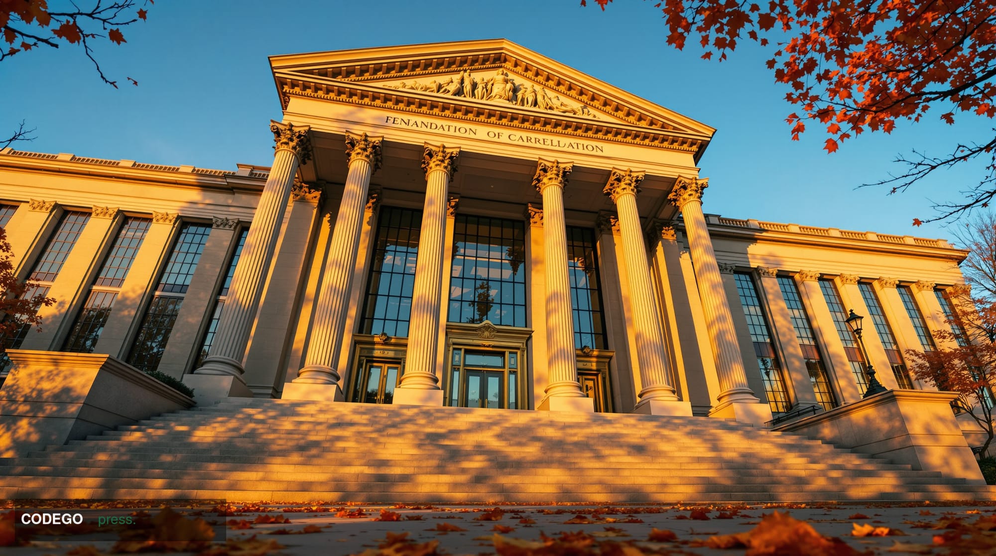 A photorealistic 8K cinematic editorial photograph of the exterior of a grand neoclassical federal regulatory building in Was