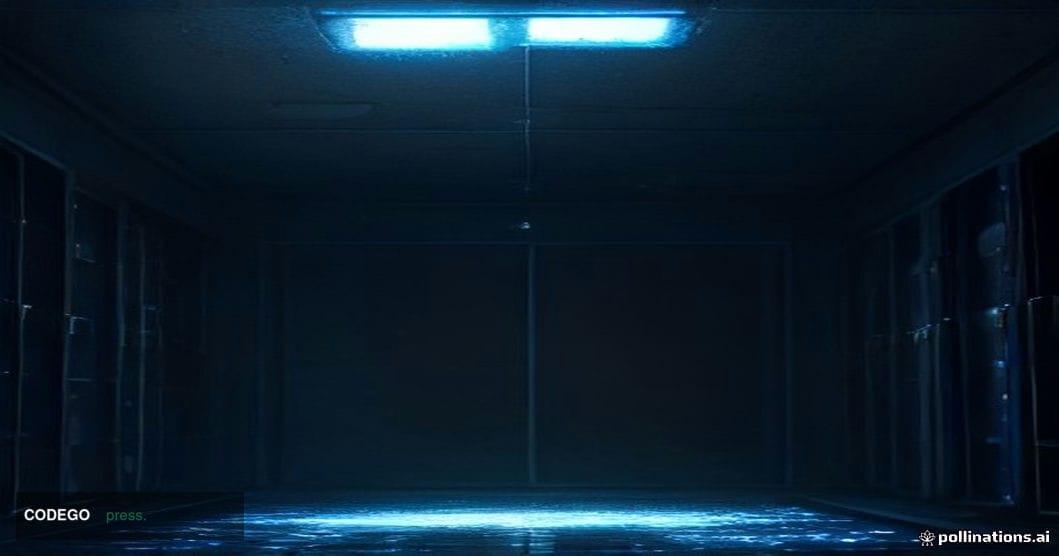 A cinematic editorial photograph depicting a fractured digital vault set within a cold, dimly lit server room environment, wi