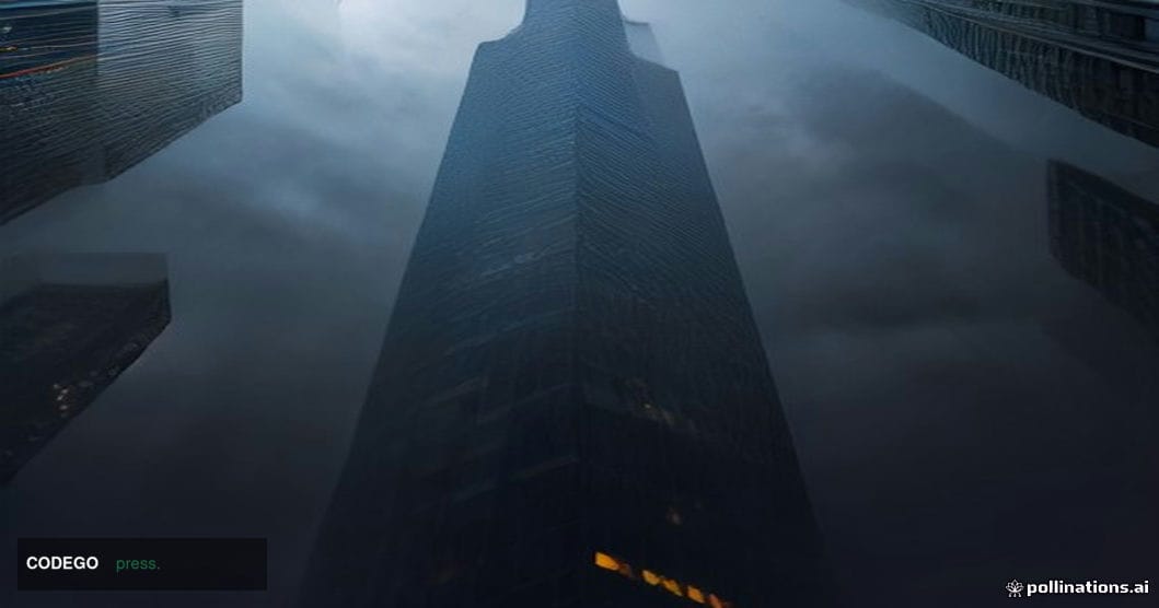 A sweeping low-angle shot of a modern glass-and-steel corporate campus in New York City at dusk, the kind of sleek mid-Manhat