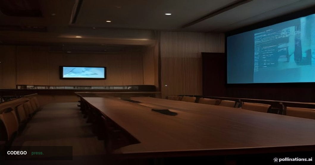 A cinematic editorial photograph of a formal parliamentary hearing chamber in Australia, shot from a low angle looking toward
