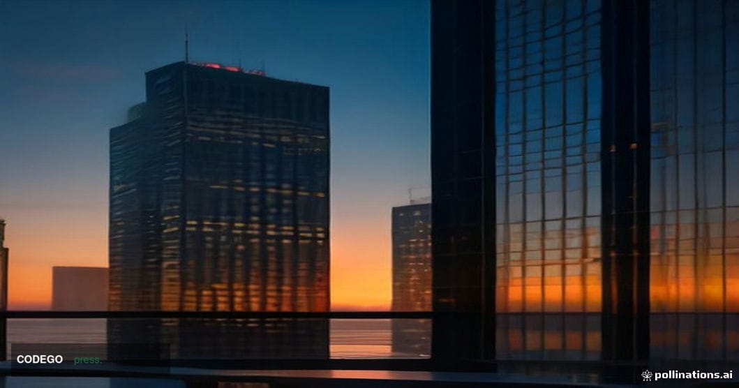 A photorealistic editorial photograph of Gibraltar's iconic limestone Rock of Gibraltar at dusk, shot from the modern financi