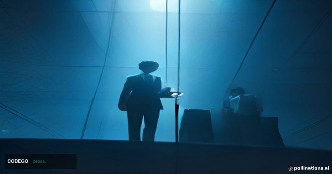 A cinematic editorial photograph set inside a modern international banking operations center, viewed from a low wide-angle pe
