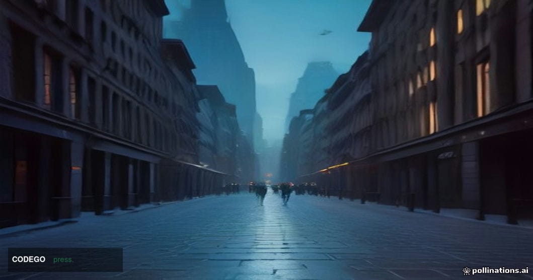 A cinematic editorial photograph of a monumental Swiss banking district at dusk, featuring imposing glass-and-stone financial