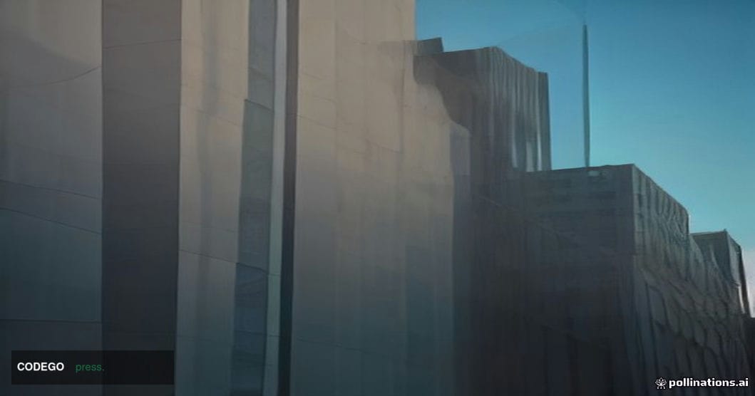 A cinematic editorial photograph taken at ground level looking up at two contrasting architectural structures side by side — 