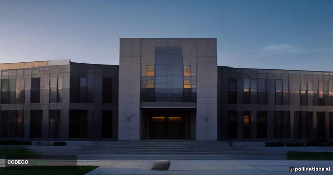 A cinematic editorial photograph of a monumental glass-and-stone financial institution headquarters in an American urban sett
