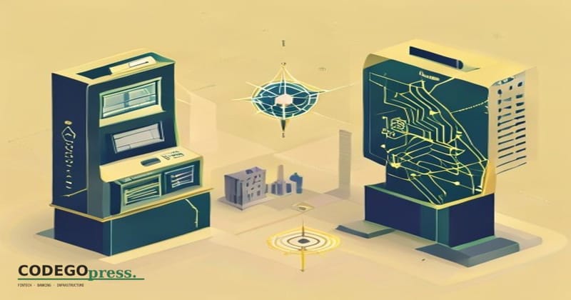 flat 3D isometric vector editorial illustration, banking-green primary (#1A6B43), cream background, gold and navy accents, so