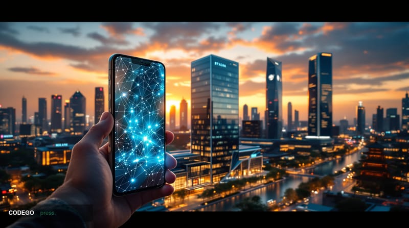 A cinematic editorial photograph of Alibaba's distinctive headquarters campus in Hangzhou, China, captured during golden hour