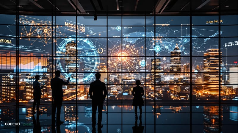 A dramatic photorealistic editorial photograph showcasing the interconnected nature of financial crime across Asia-Pacific. T