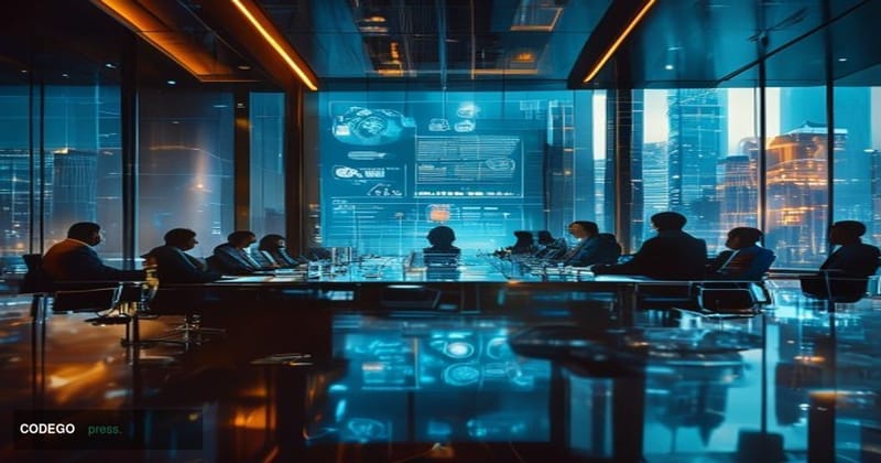 A cinematic editorial photograph capturing the modern B2B payment transformation crisis in a Fortune 500 corporate boardroom 