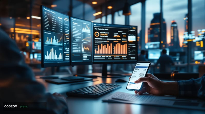 # Image Prompt

A modern corporate finance office with a executive reviewing digital payment dashboards on multiple high-reso