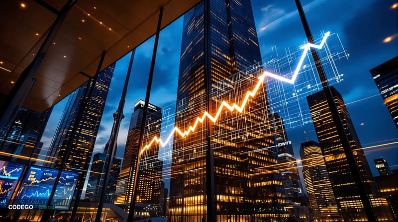 A dramatic photorealistic editorial photograph capturing the energy of cryptocurrency market momentum, shot from a low angle 