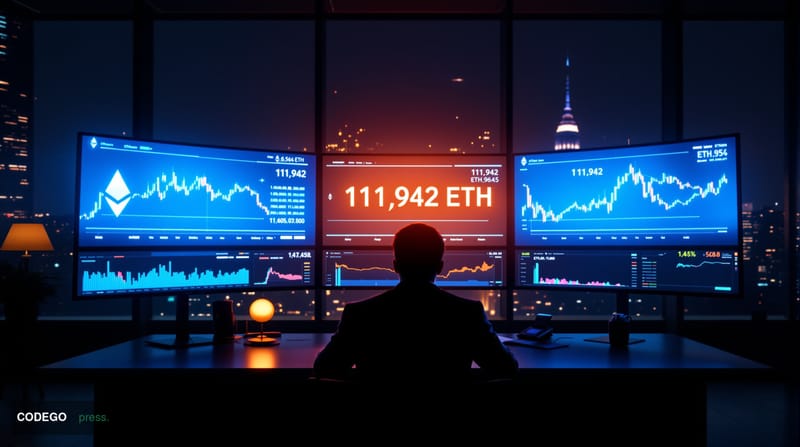A dramatic photorealistic editorial photograph capturing Bitmine's massive Ethereum acquisition in a high-tech corporate trad