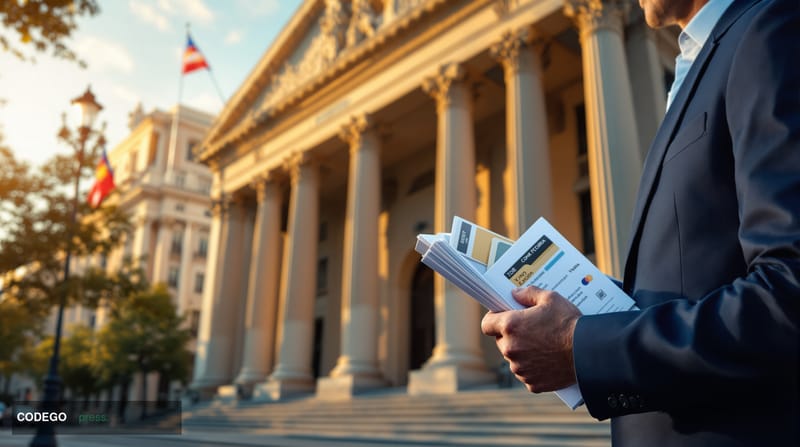 A cinematic editorial photograph capturing the intersection of Brazilian finance and American capital markets. The scene show