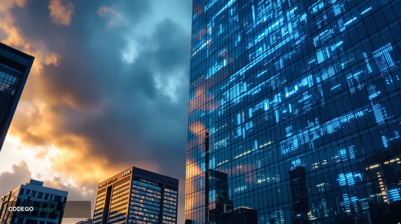 A photorealistic editorial photograph showing the stark contrast between two major cryptocurrency exchange environments. The 