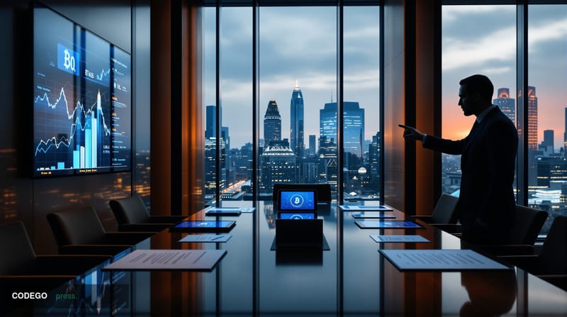 A sophisticated financial services office environment showcasing the convergence of traditional wealth management and digital