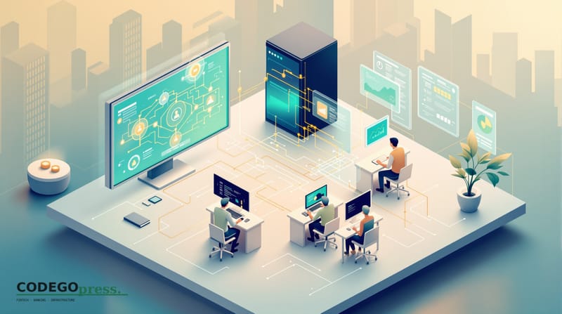 Flat 3D isometric vector editorial illustration in banking-green (#1A6B43) primary with cream background and gold accents. Ce