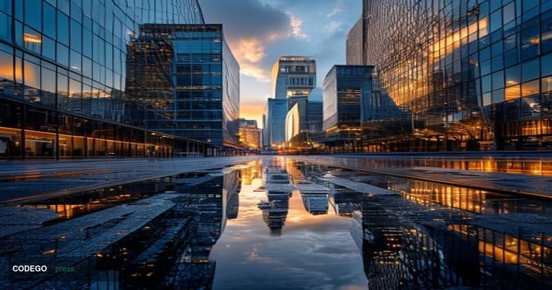 A cinematic editorial photograph showcasing the convergence of traditional banking and alternative asset management through a