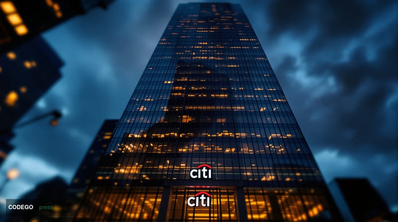 A cinematic editorial photograph of <a href="https://www.citigroup.com" target="_blank" rel="noopener">Citigroup</a>'s iconic