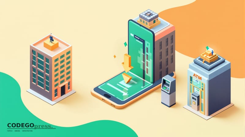flat 3D isometric vector editorial illustration, banking-green primary (#1A6B43), cream background, gold and navy accents, so
