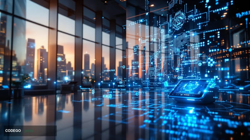 A photorealistic editorial photograph showcasing the intersection of AI technology and financial processing infrastructure. T