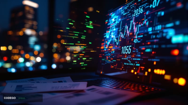 A dramatic cinematic photograph of a darkened computer screen displaying Ethereum blockchain transaction data and smart contr