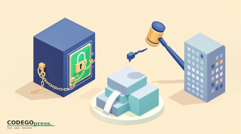flat 3D isometric vector editorial illustration, banking-green primary (#1A6B43), cream background, gold and navy accents, so
