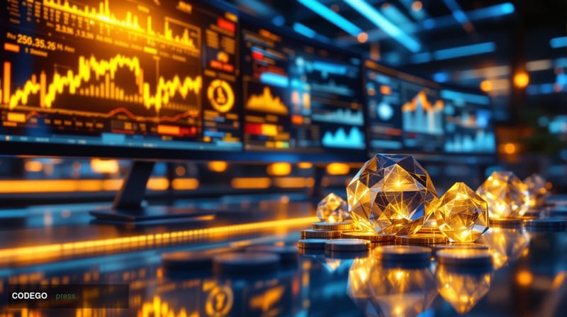 A photorealistic editorial photograph showcasing the DeFi ecosystem's financial maturation, captured in cinematic 8K quality 