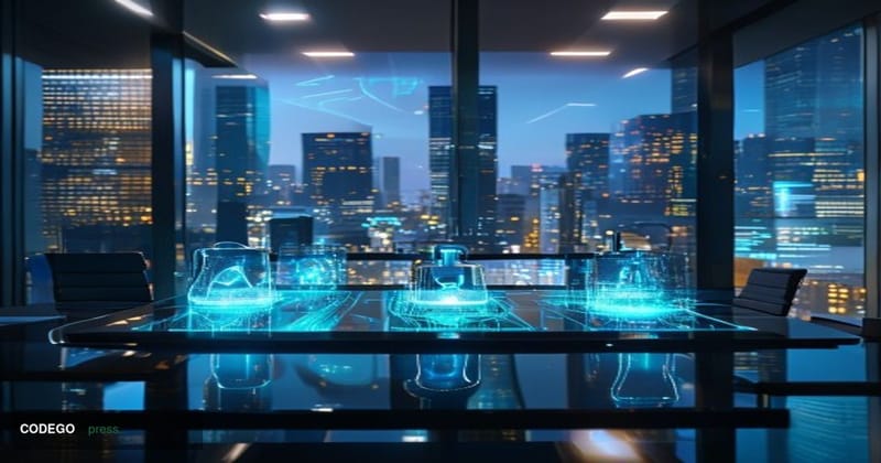 # Image Prompt:

A sleek modern financial technology office environment captured at dusk, with floor-to-ceiling windows revea
