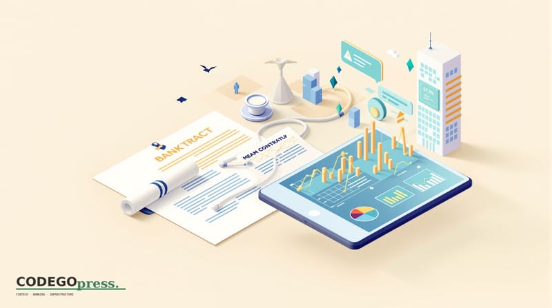 Flat 3D isometric vector editorial illustration, banking-green primary (#1A6B43), cream background, gold and navy accents, so