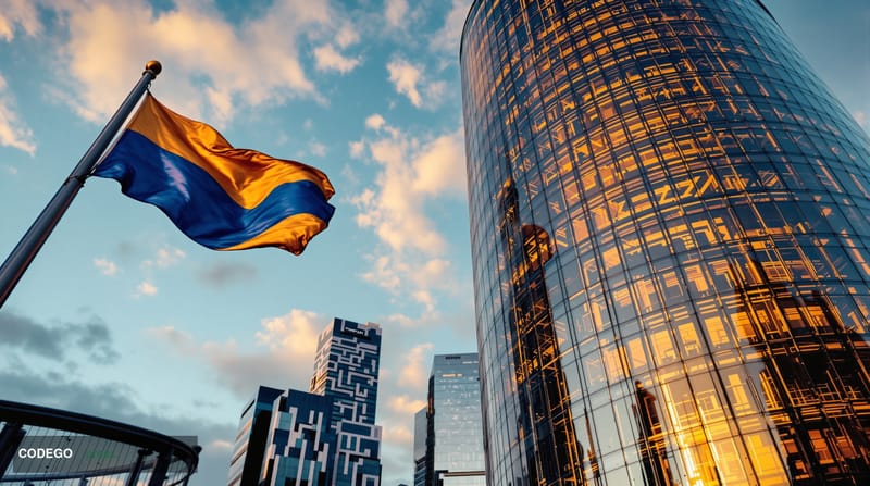 A cinematic editorial photograph of the European Central Bank's iconic glass tower headquarters in Frankfurt's Ostend distric
