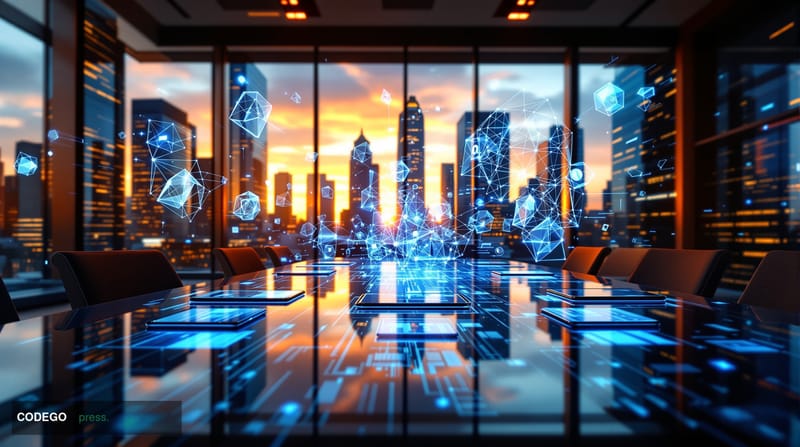 A cinematic editorial photograph capturing the intersection of social media influence and AI-powered search. The scene shows 