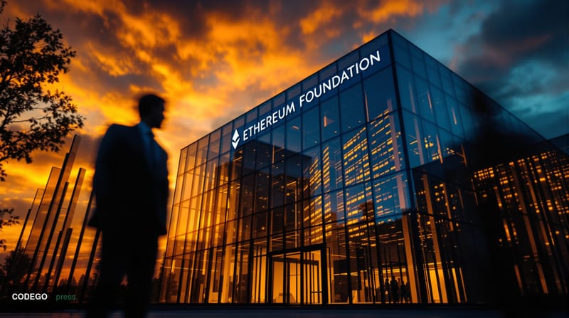 A cinematic editorial photograph capturing the tension within Ethereum's leadership ecosystem, featuring the recognizable gla