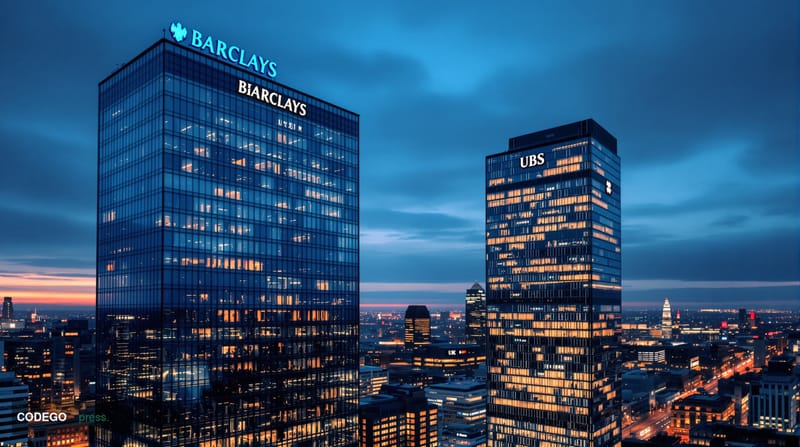 A cinematic editorial photograph showcasing the iconic London Canary Wharf financial district skyline at dusk, featuring the 