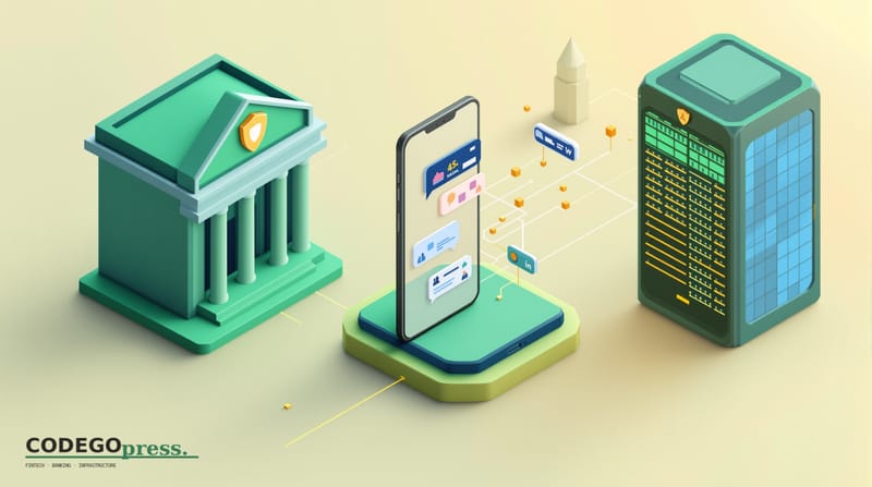 flat 3D isometric vector editorial illustration, banking-green primary (#1A6B43), cream background, gold and navy accents, so