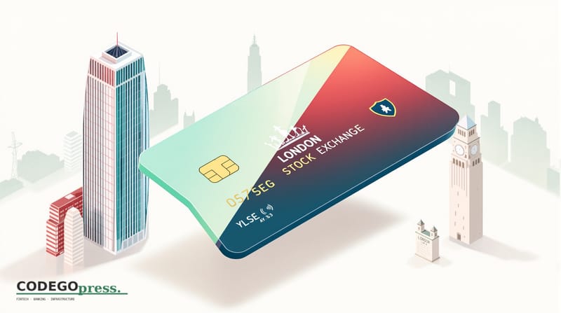 Large embossed payment card with subtle security hologram in centre, split diagonally—left half clear mint-green, right half 
