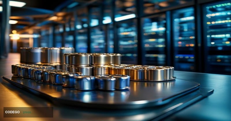 A photorealistic editorial photograph showcasing the intersection of AI infrastructure and electronic components manufacturin