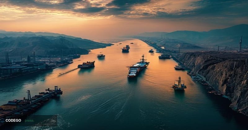 A cinematic editorial photograph capturing the Persian Gulf's strategic importance during crisis, shot from an elevated angle