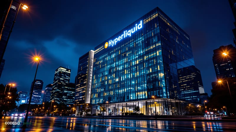 A cinematic editorial photograph of a modern financial trading floor or cryptocurrency exchange headquarters at night, with w
