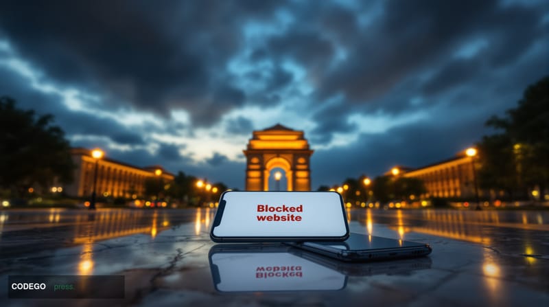 A dramatic photorealistic editorial photograph capturing India's regulatory crackdown on prediction markets. The scene shows 