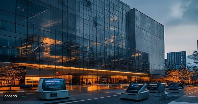 A cinematic editorial photograph of the Japanese Financial Services Agency headquarters building in Tokyo's Kasumigaseki dist